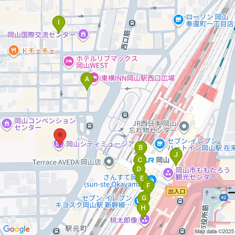 岡山シティミュージアム周辺のカフェ一覧地図