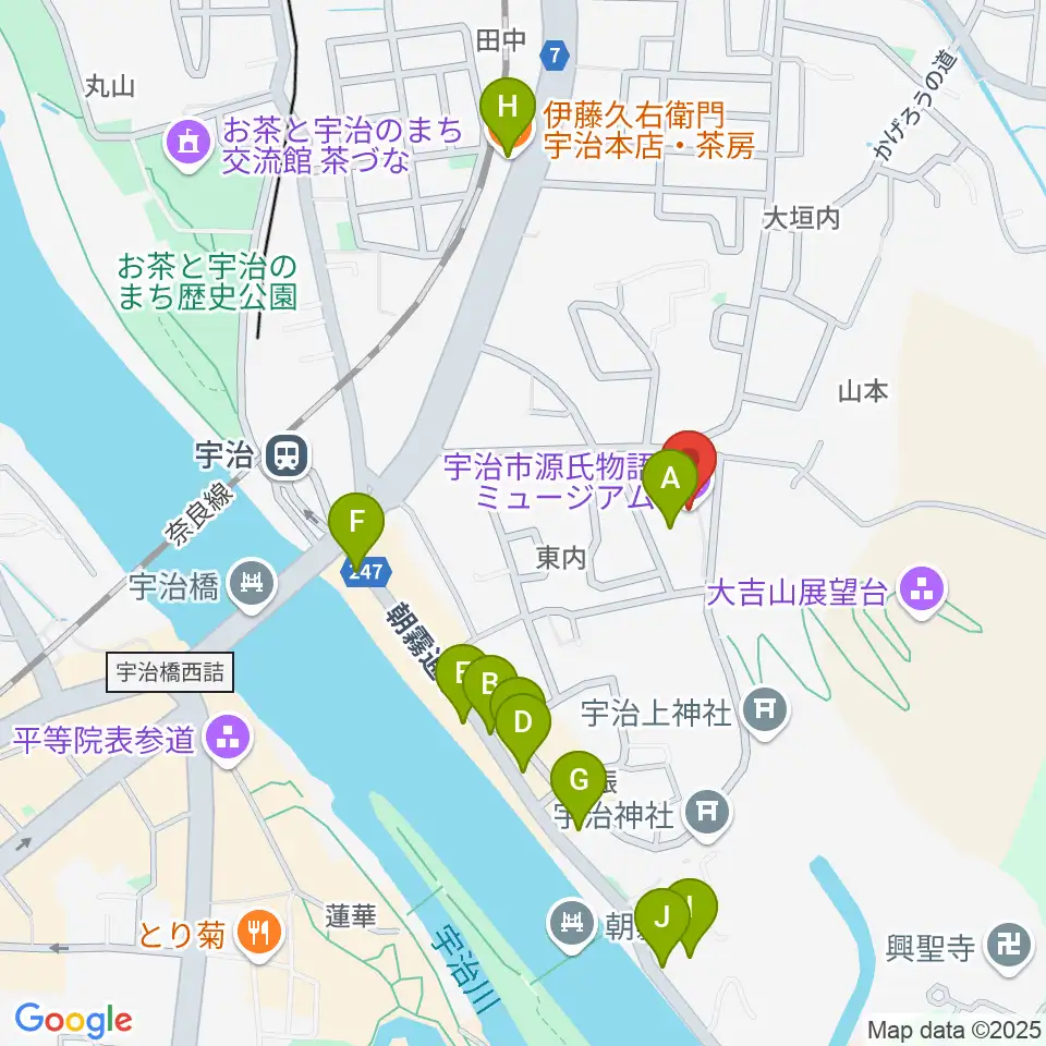 宇治市源氏物語ミュージアム周辺のカフェ一覧地図
