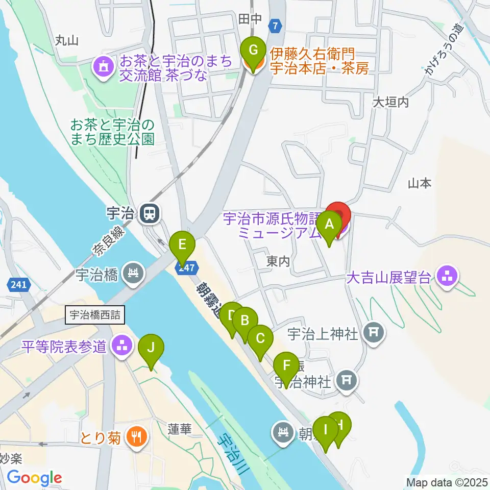 宇治市源氏物語ミュージアム周辺のカフェ一覧地図