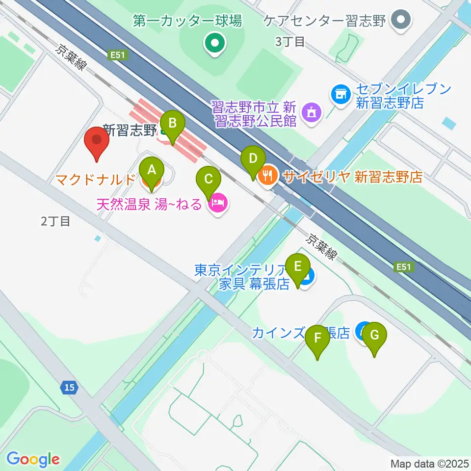 千葉県国際総合水泳場周辺のカフェ一覧地図