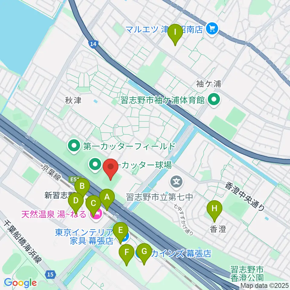 秋津公園多目的広場周辺のカフェ一覧地図