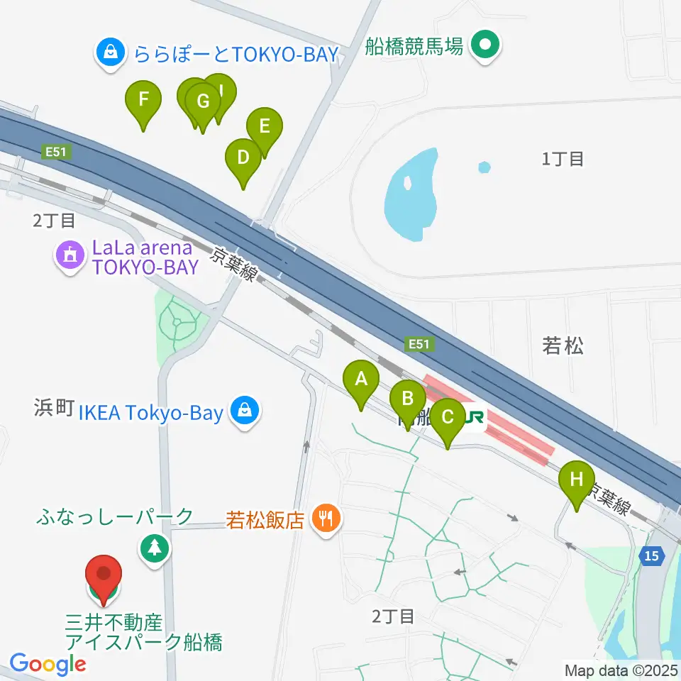三井不動産アイスパーク船橋周辺のカフェ一覧地図