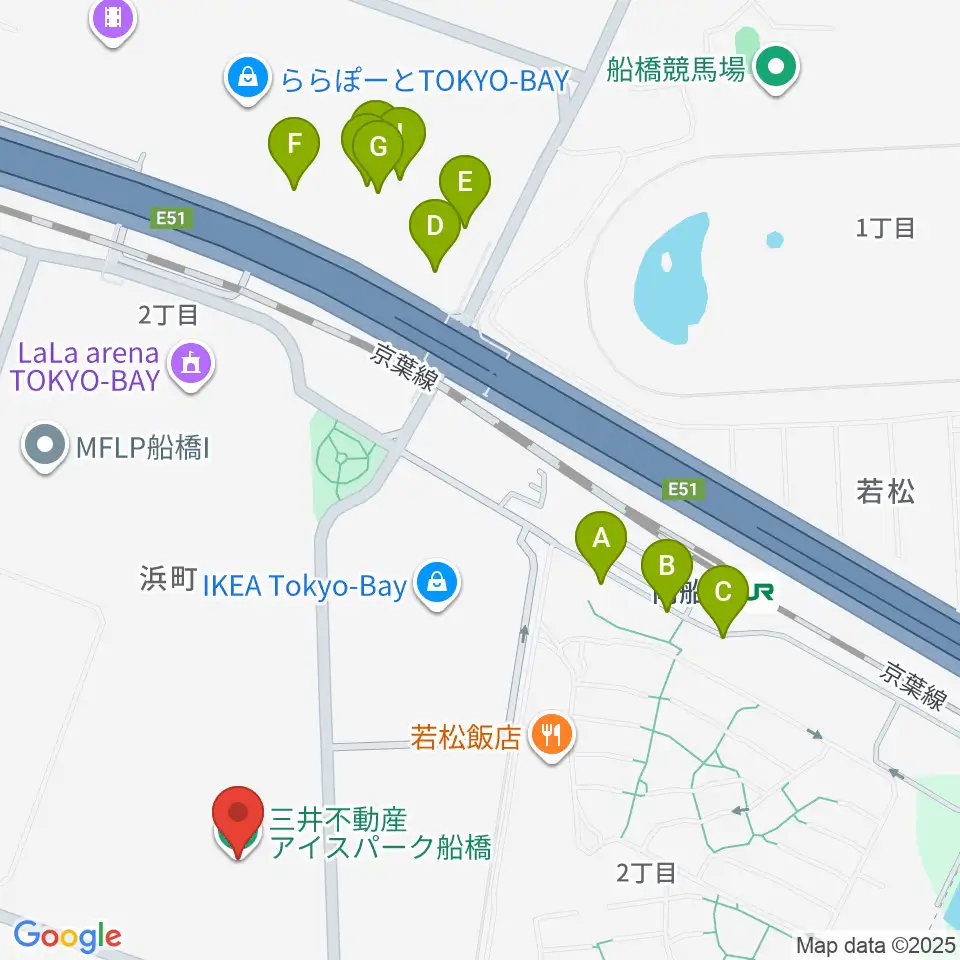三井不動産アイスパーク船橋周辺のカフェ一覧地図