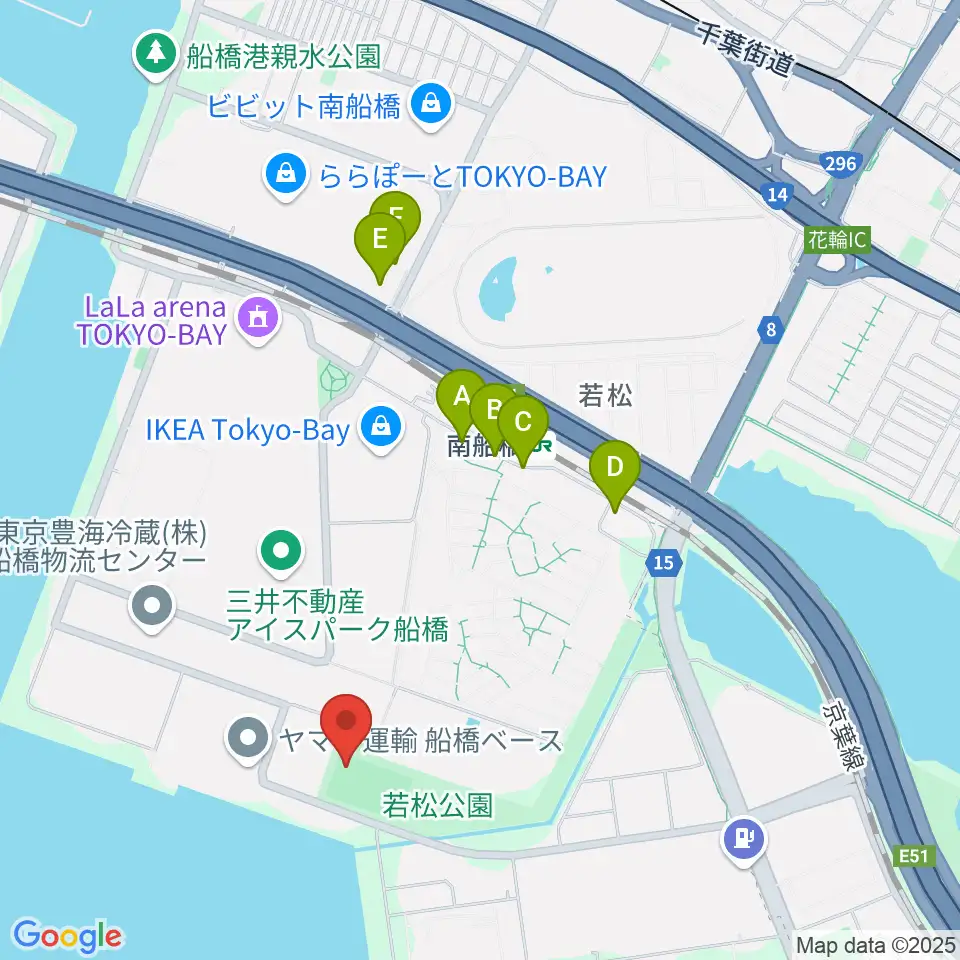 若松公園野球場周辺のカフェ一覧地図