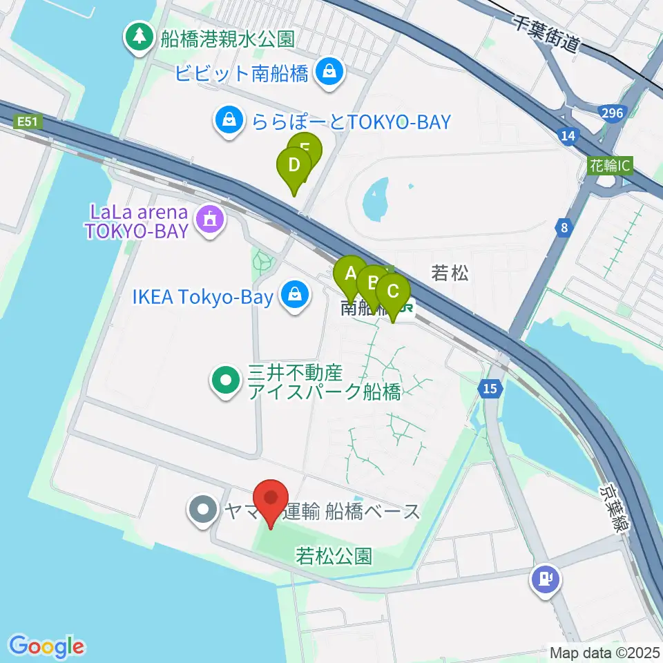 若松公園野球場周辺のカフェ一覧地図