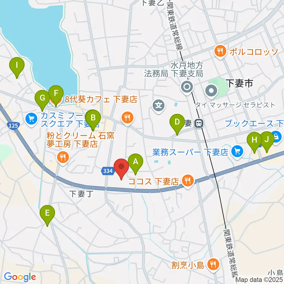 粉クリ・ドームしもつま周辺のカフェ一覧地図