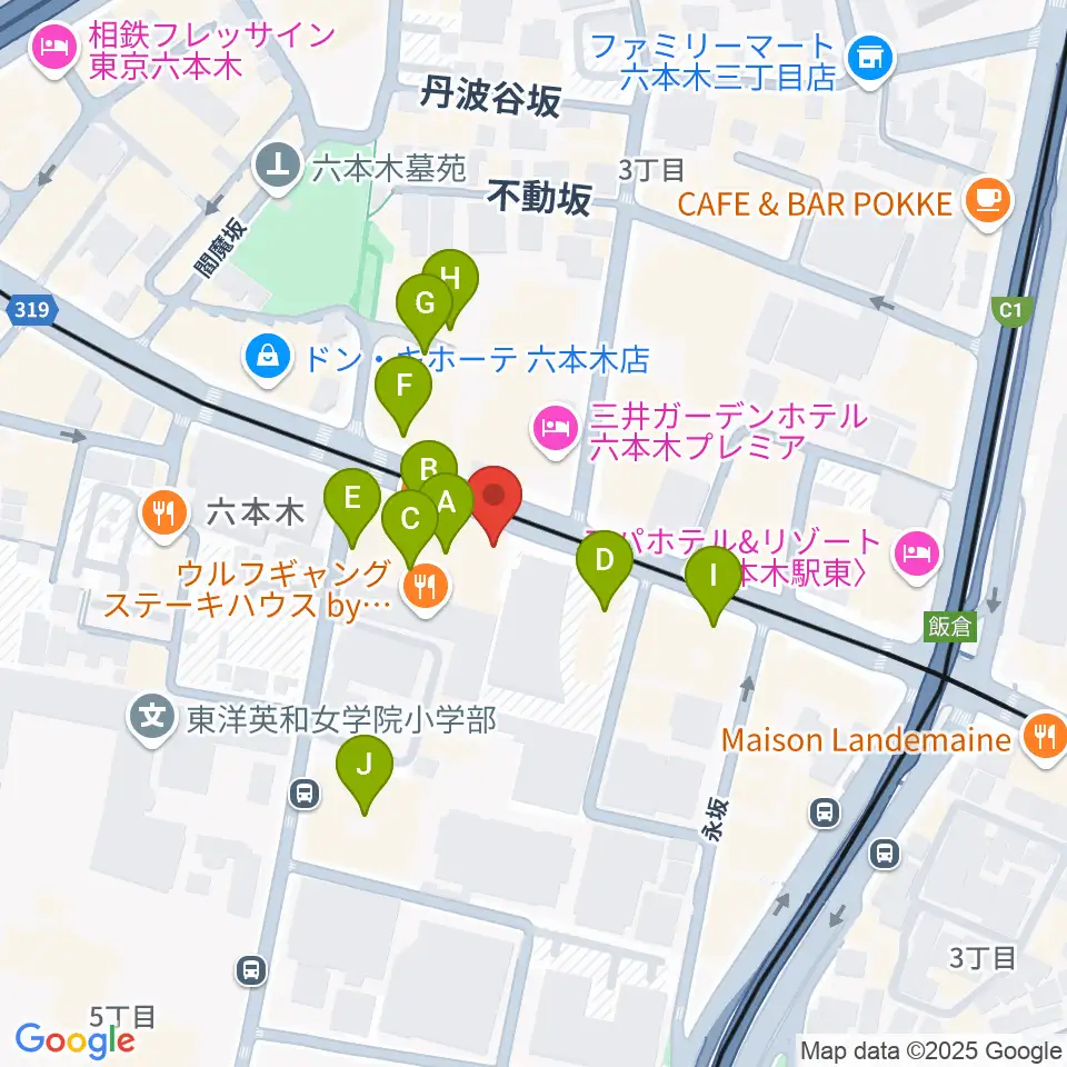 PLUSWIN HALL 六本木周辺のカフェ一覧地図