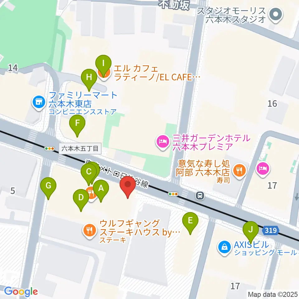 PLUSWIN HALL 六本木周辺のカフェ一覧地図
