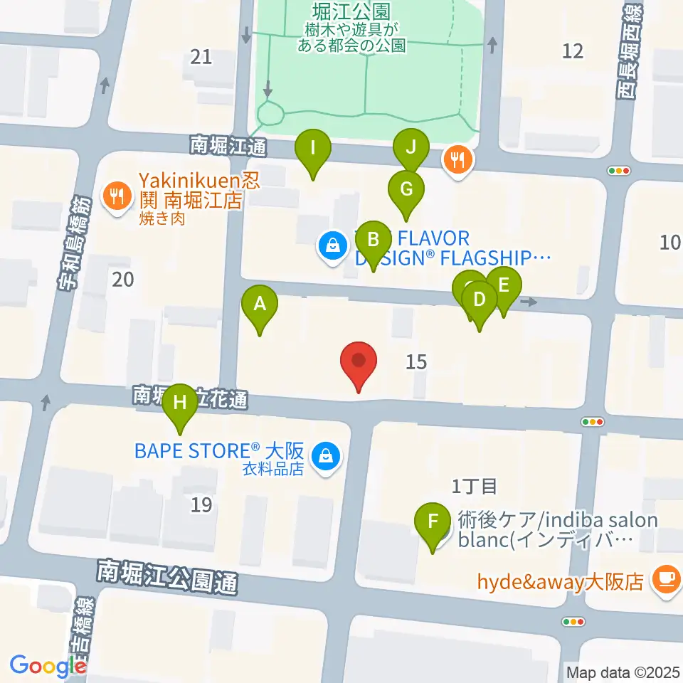 PLUSWIN HALL 南堀江周辺のカフェ一覧地図
