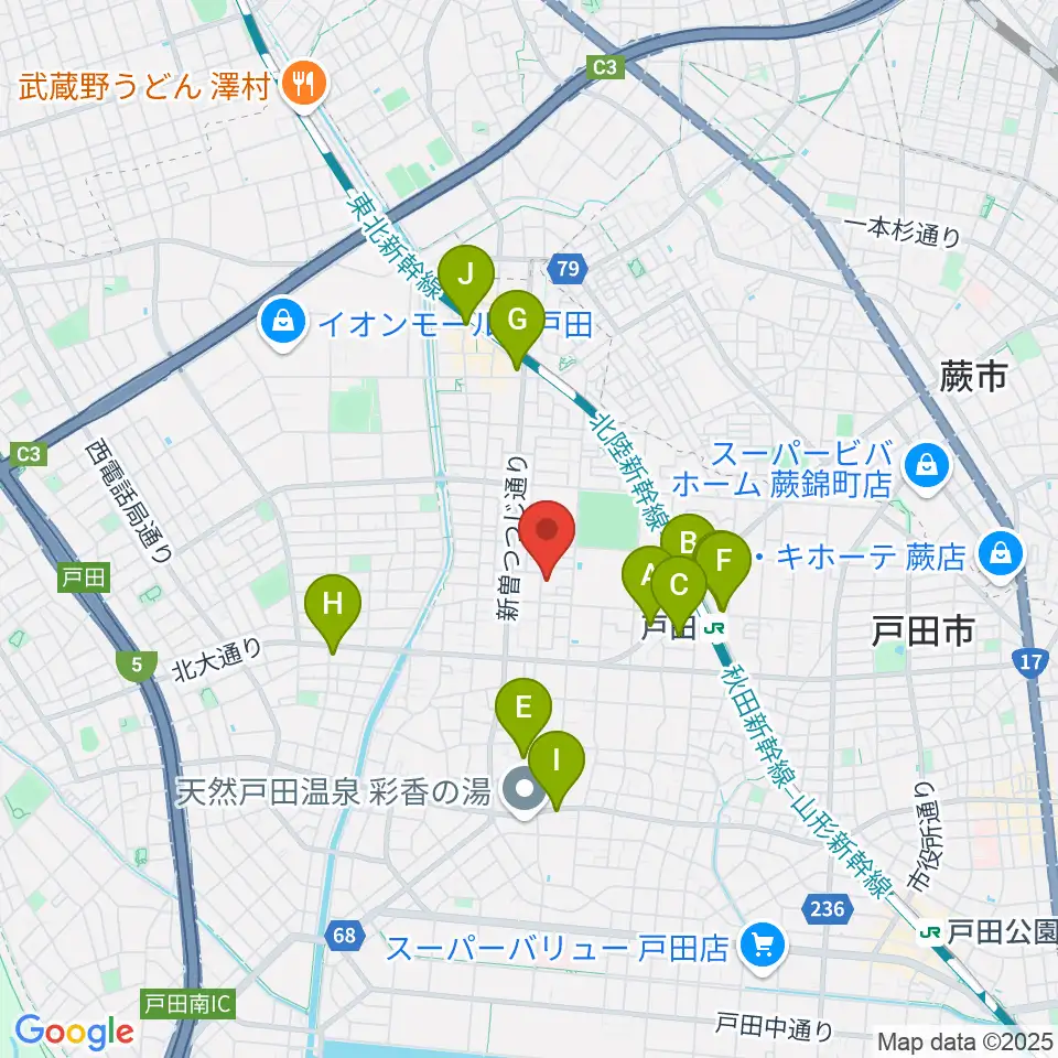 戸田市立郷土博物館周辺のカフェ一覧地図