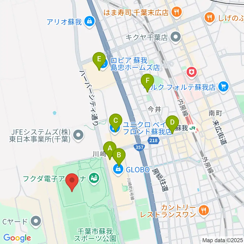 フクダ電子フィールド周辺のカフェ一覧地図