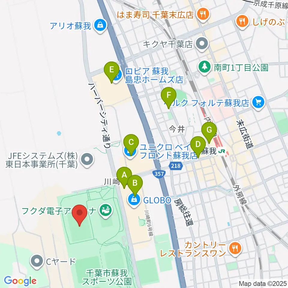 フクダ電子フィールド周辺のカフェ一覧地図