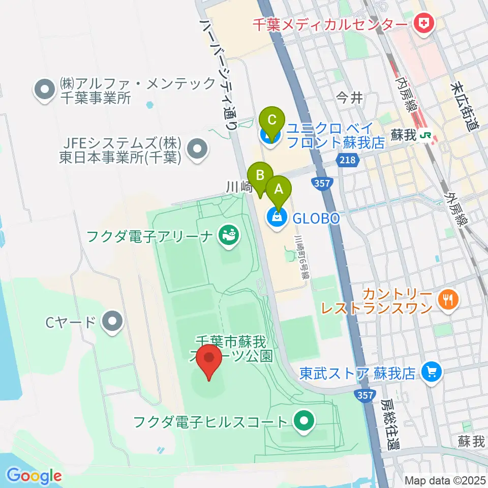 フクダ電子スタジアム周辺のカフェ一覧地図