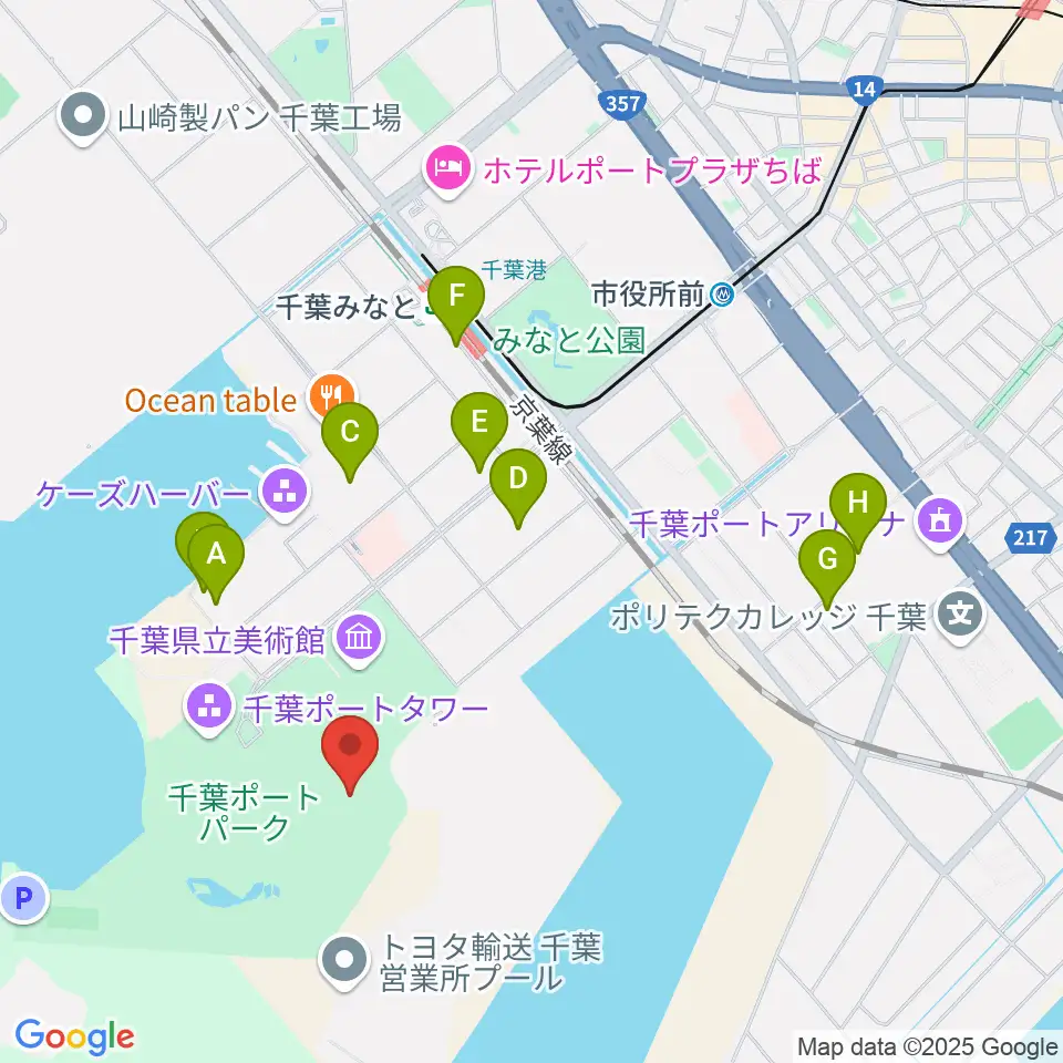 千葉ポートーパーク野外ステージ周辺のカフェ一覧地図