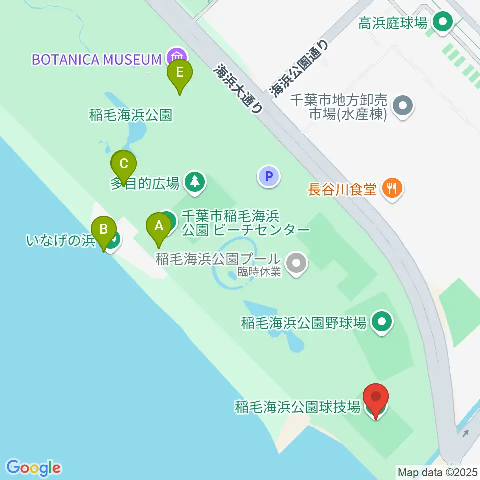 稲毛海浜公園球技場周辺のカフェ一覧地図