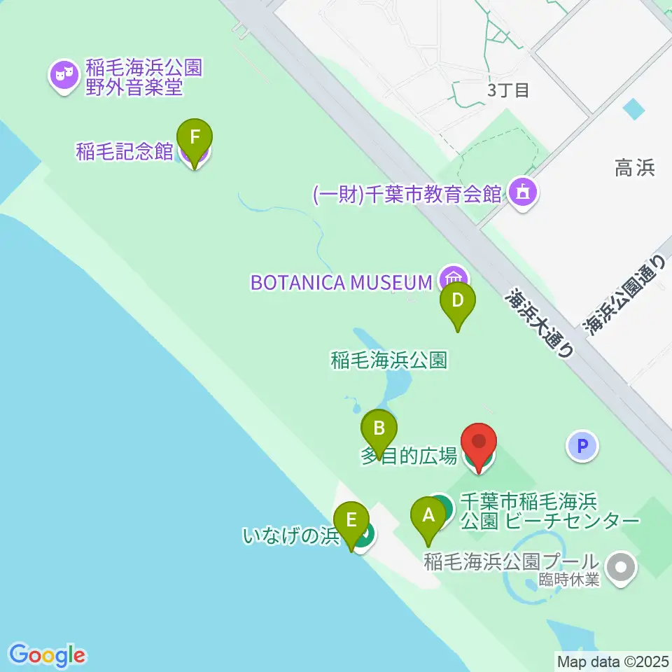 稲毛海浜公園多目的広場周辺のカフェ一覧地図