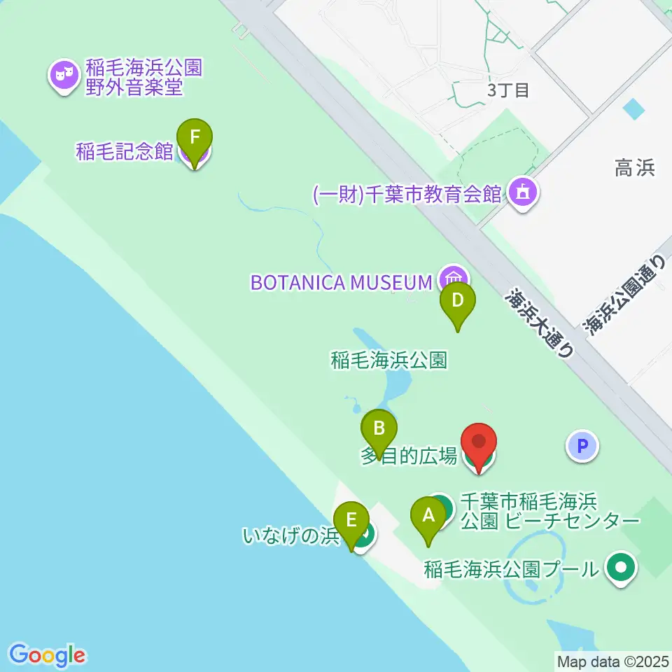 稲毛海浜公園多目的広場周辺のカフェ一覧地図