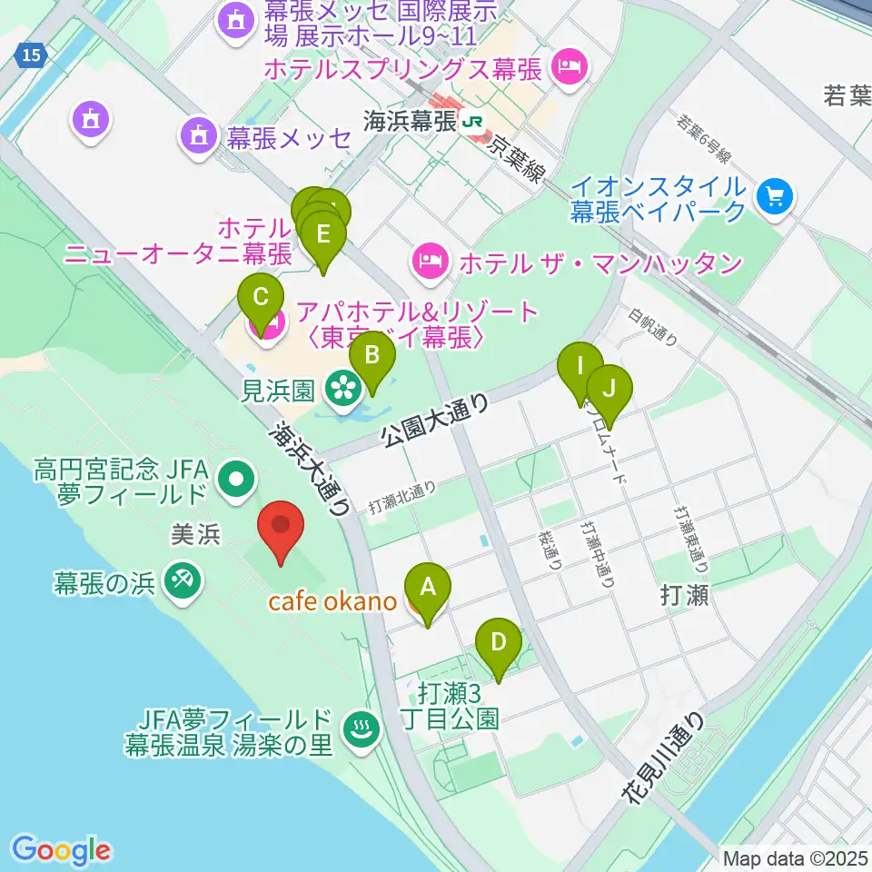 JFA夢フィールドBピッチ周辺のカフェ一覧地図