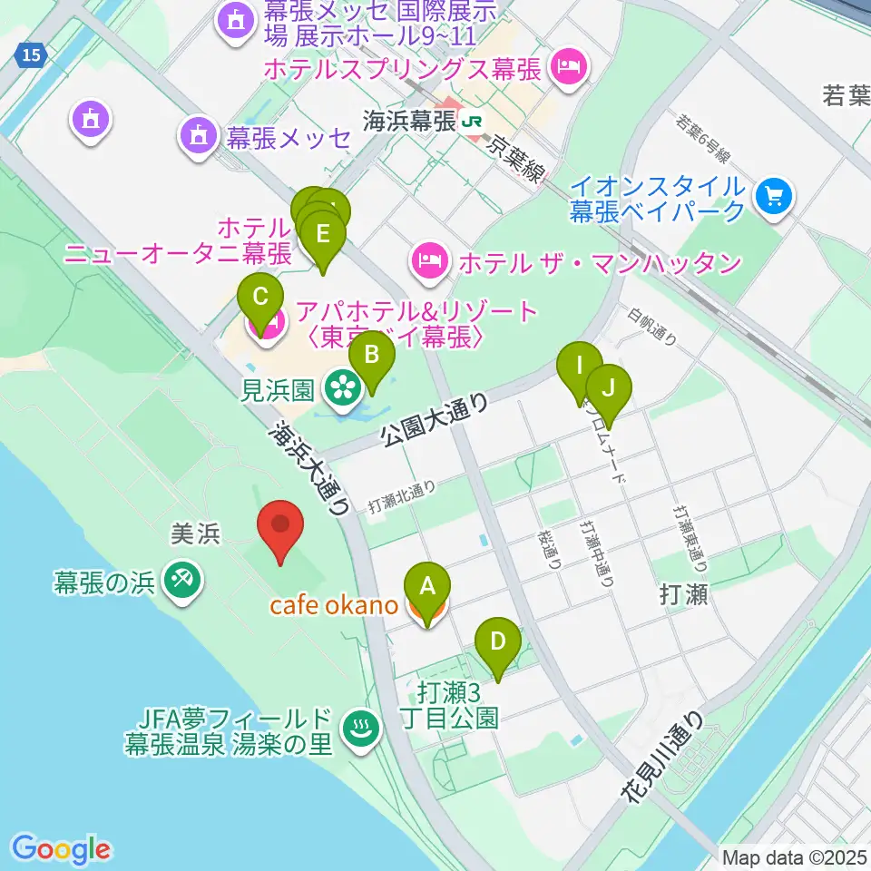 JFA夢フィールドBピッチ周辺のカフェ一覧地図