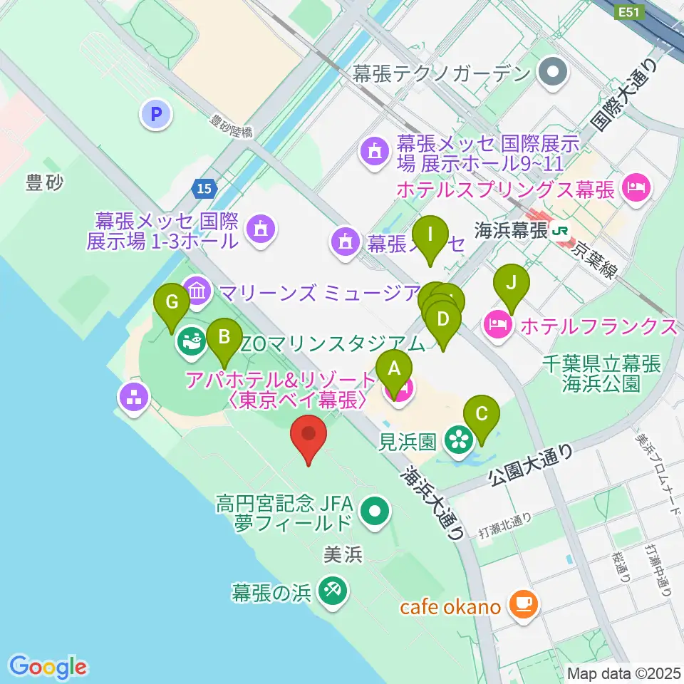 JFA夢フィールドC・Dピッチ周辺のカフェ一覧地図
