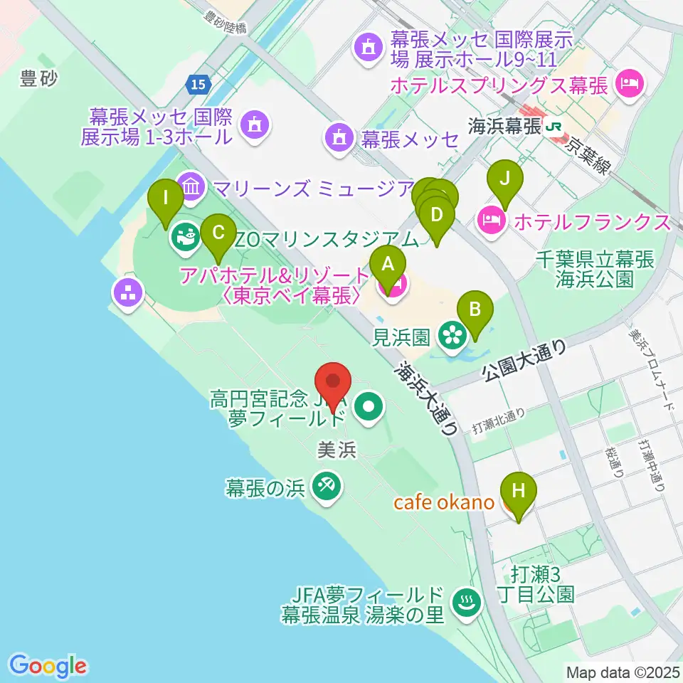 JFA夢フィールド ビーチサッカーピッチ周辺のカフェ一覧地図