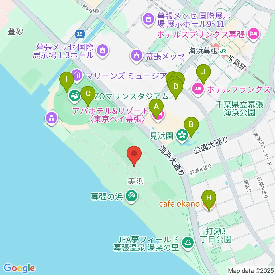 JFA夢フィールド ビーチサッカーピッチ周辺のカフェ一覧地図