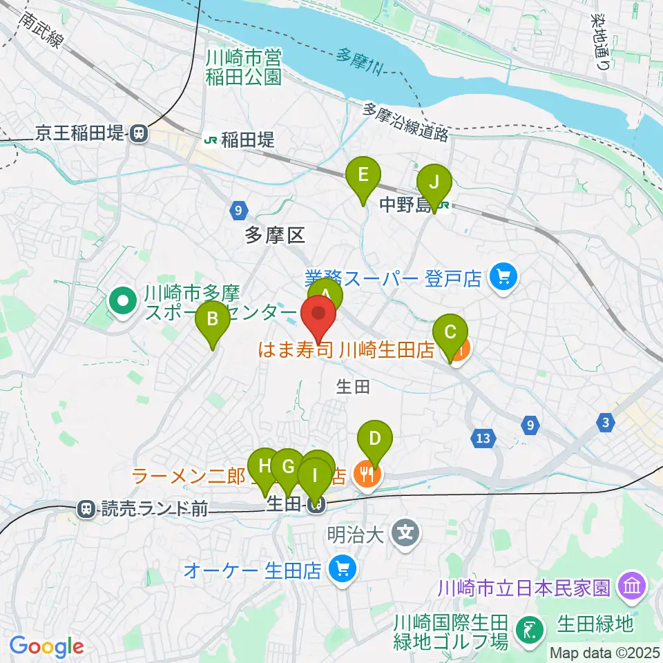 Nebulaフィールド周辺のカフェ一覧地図