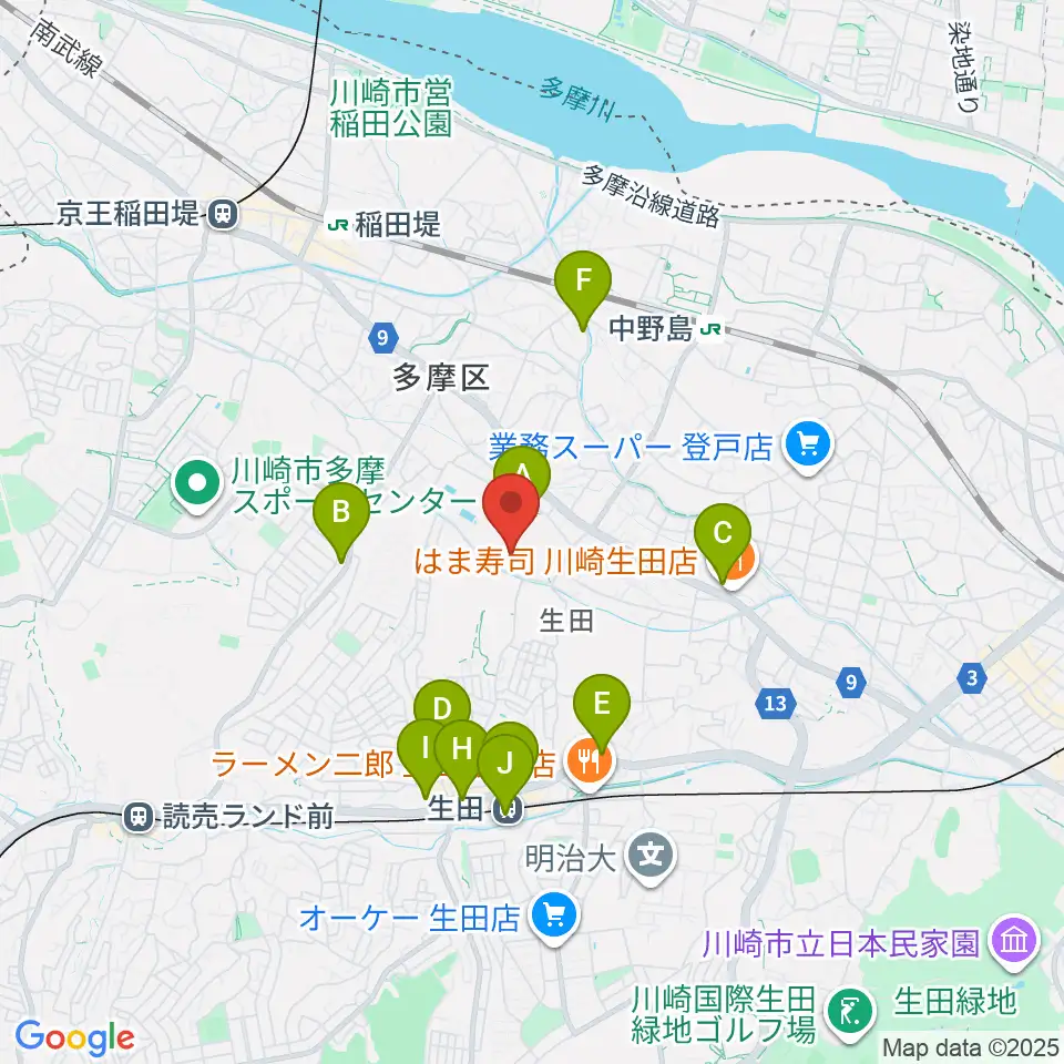 Nebulaフィールド周辺のカフェ一覧地図