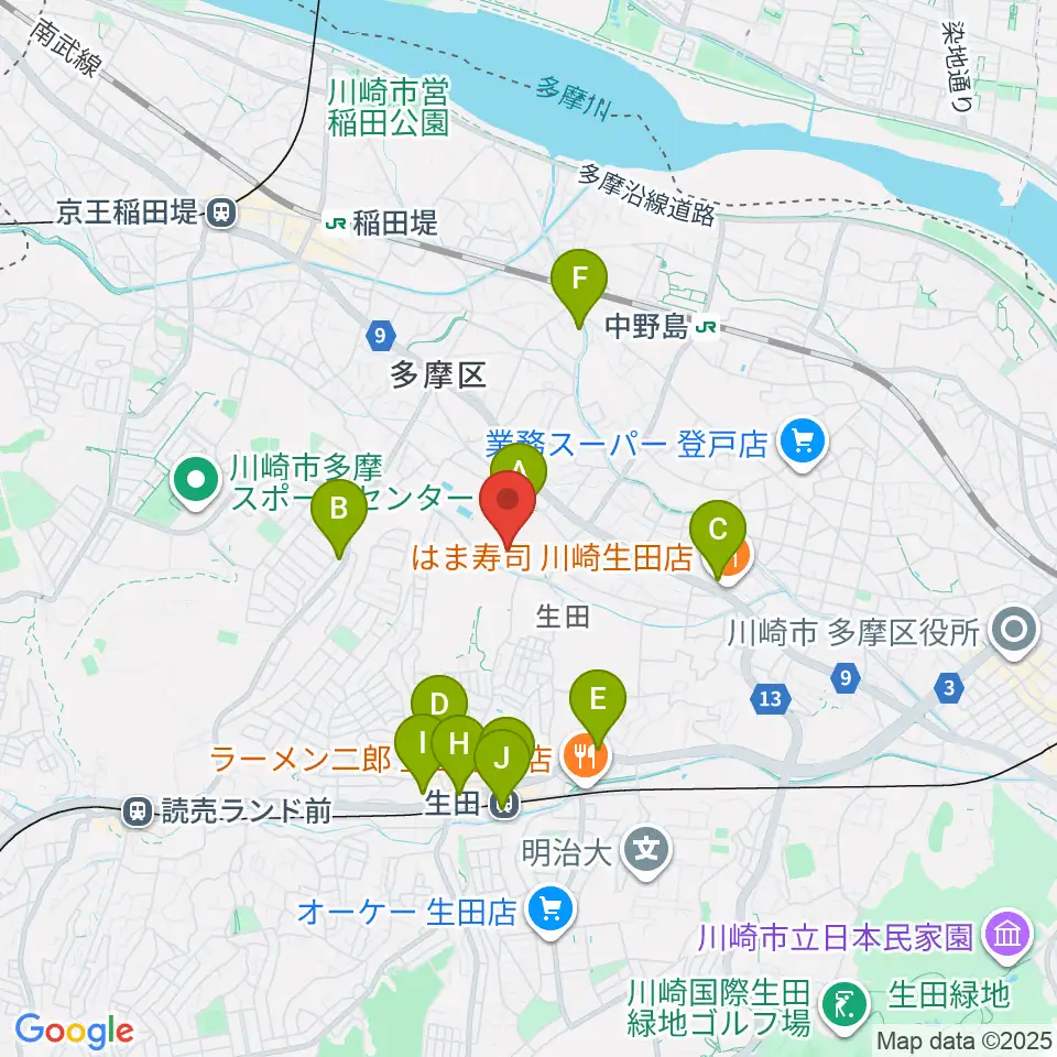 Nebulaフィールド周辺のカフェ一覧地図