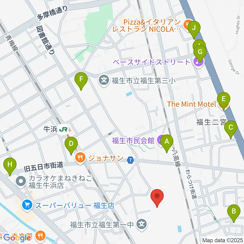福生市郷土資料室周辺のカフェ一覧地図