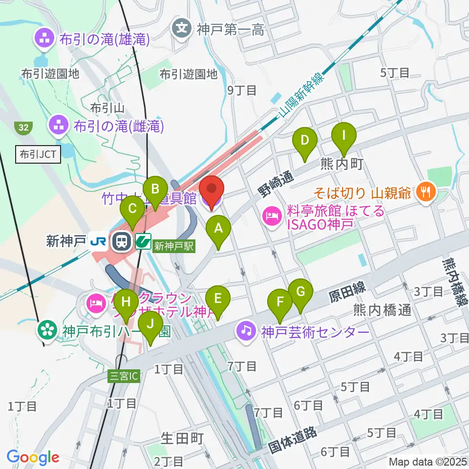 竹中大工道具館周辺のカフェ一覧地図