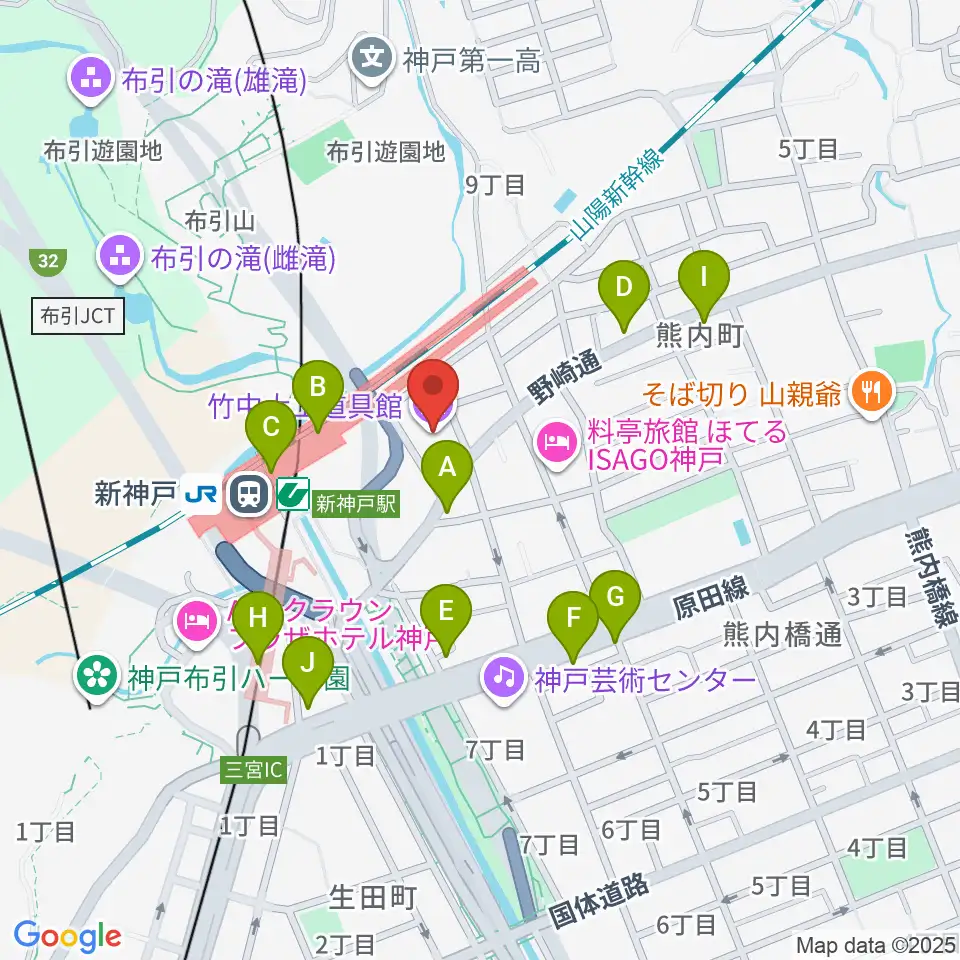 竹中大工道具館周辺のカフェ一覧地図