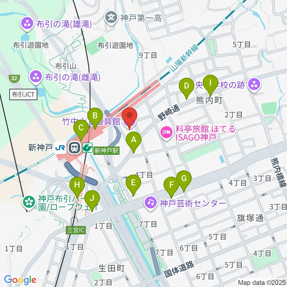 竹中大工道具館周辺のカフェ一覧地図