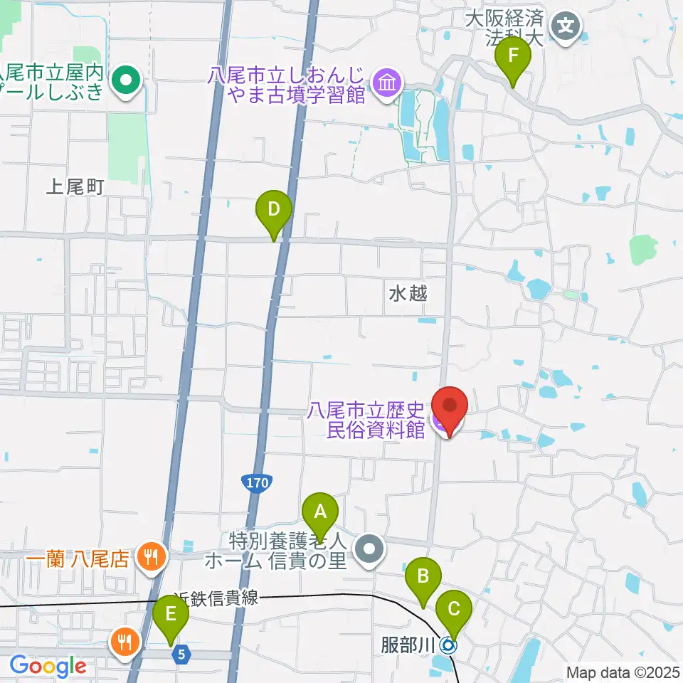 八尾市立歴史民俗資料館周辺のカフェ一覧地図