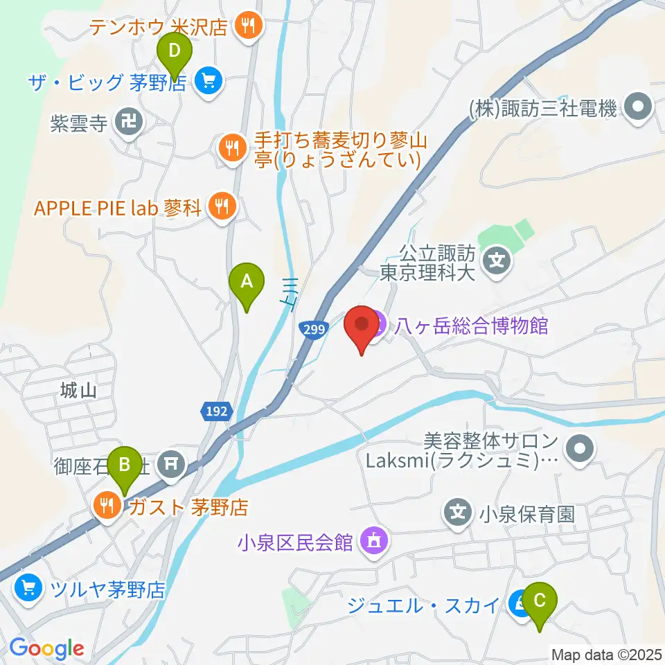 茅野市八ヶ岳総合博物館周辺のカフェ一覧地図