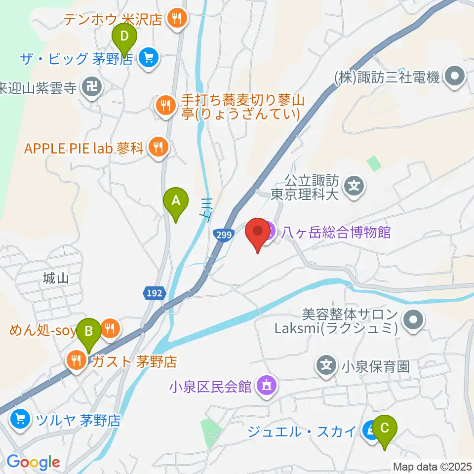 茅野市八ヶ岳総合博物館周辺のカフェ一覧地図
