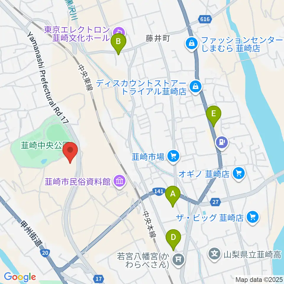 東京エレクトロン 韮崎アリーナ周辺のカフェ一覧地図
