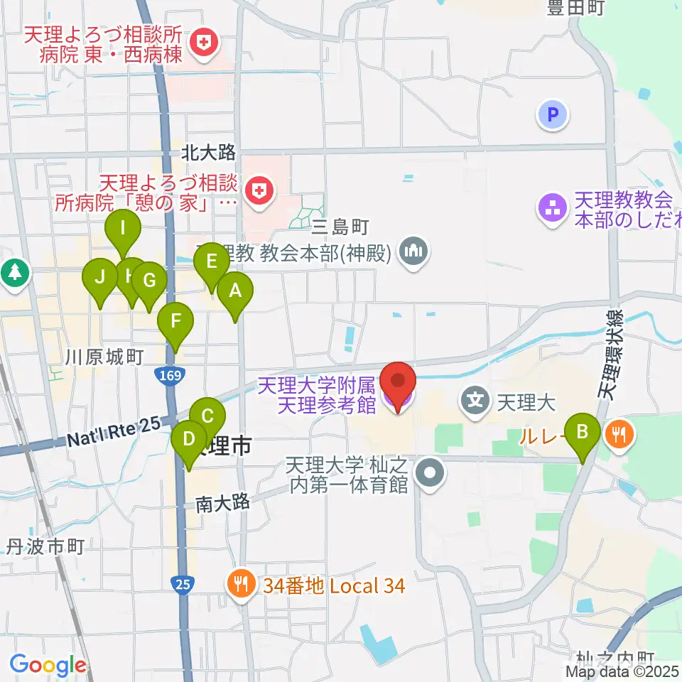 天理大学附属天理参考館周辺のカフェ一覧地図
