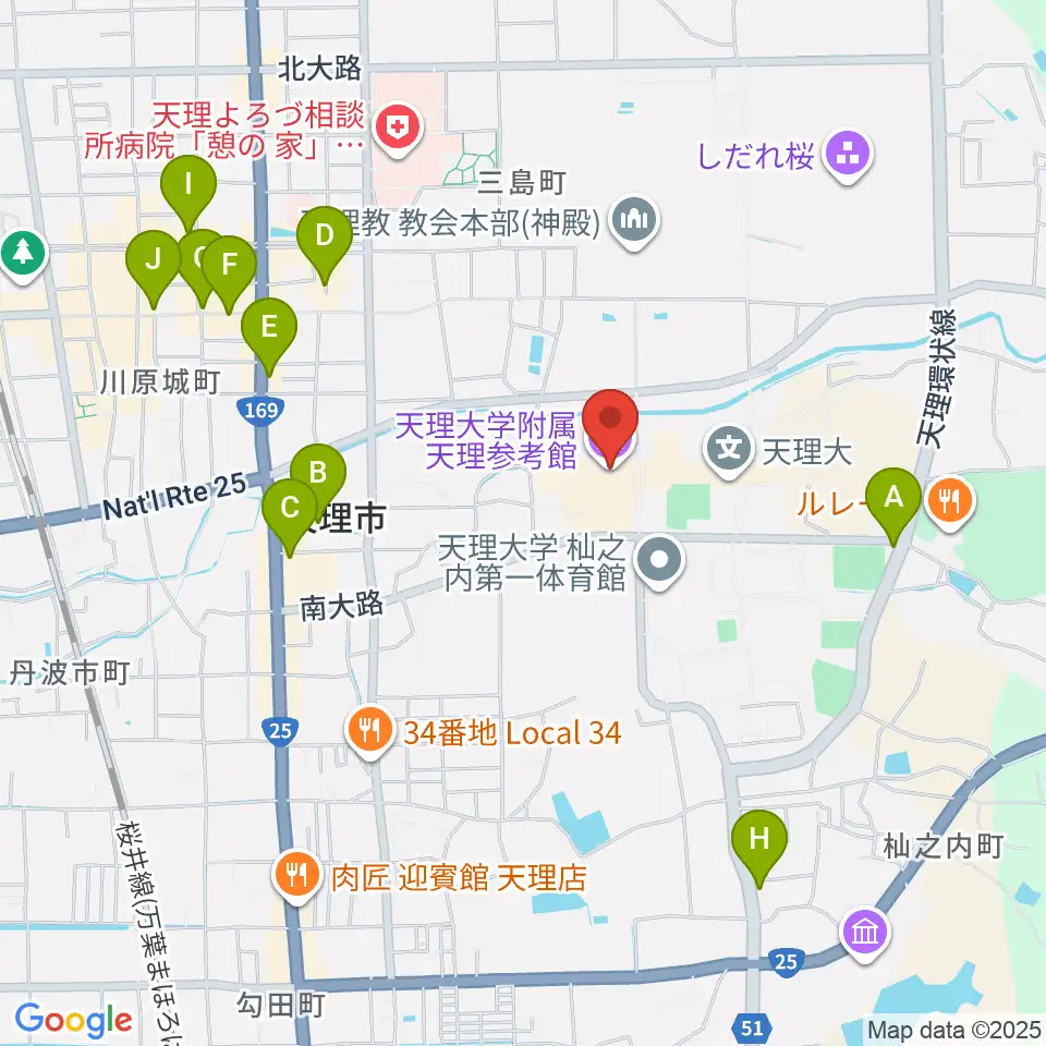 天理大学附属天理参考館周辺のカフェ一覧地図