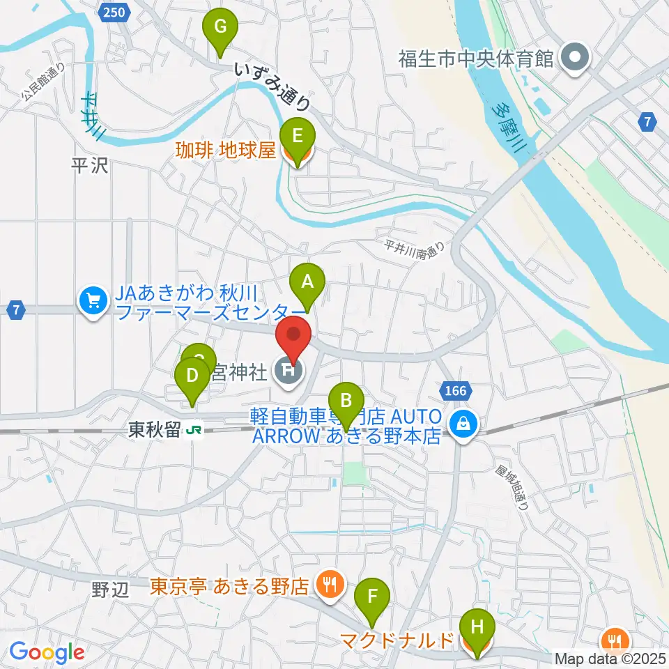 二宮考古館周辺のカフェ一覧地図