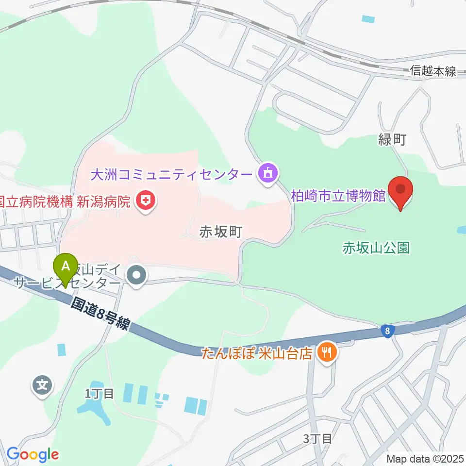 柏崎市立博物館周辺のカフェ一覧地図