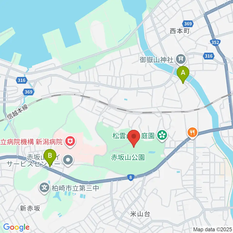 柏崎市立博物館周辺のカフェ一覧地図