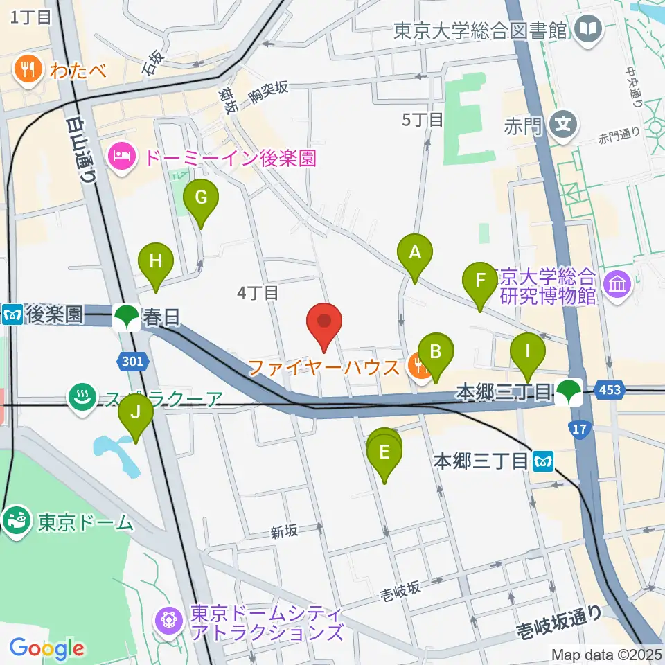 文京ふるさと歴史館周辺のカフェ一覧地図