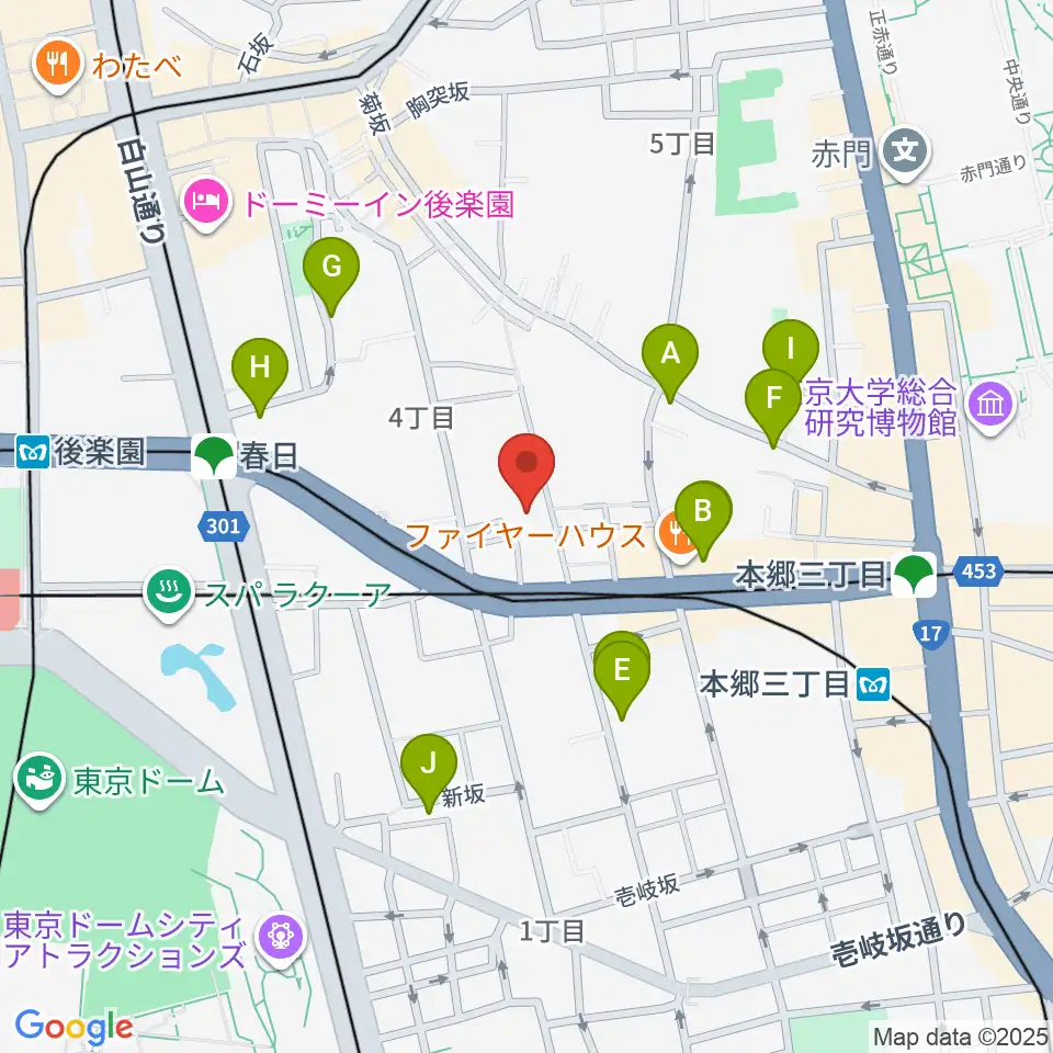 文京ふるさと歴史館周辺のカフェ一覧地図