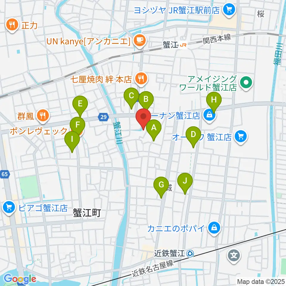 蟹江町歴史民俗資料館周辺のカフェ一覧地図