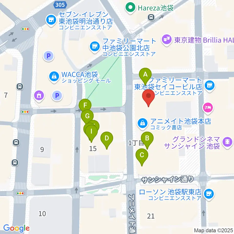 アニメイトシアター周辺のカフェ一覧地図