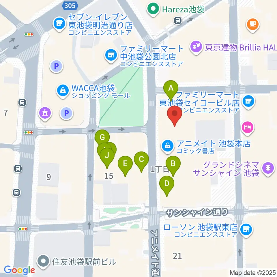 アニメイトシアター周辺のカフェ一覧地図