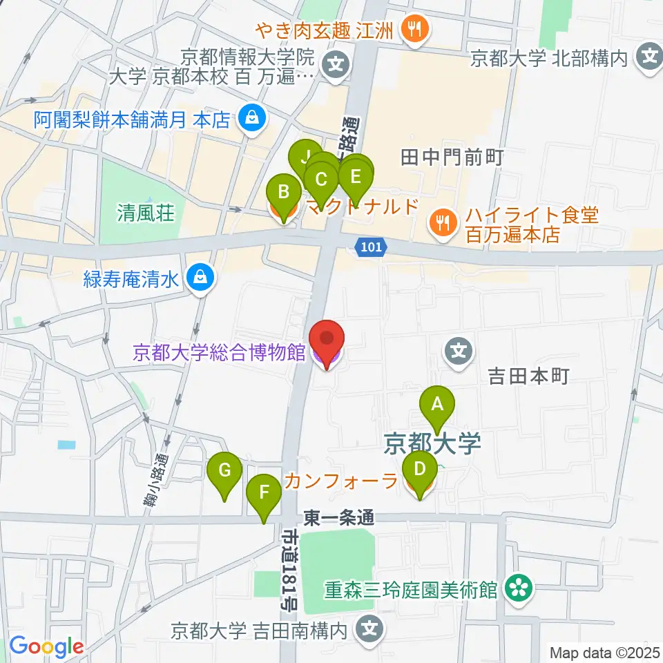 京都大学総合博物館周辺のカフェ一覧地図