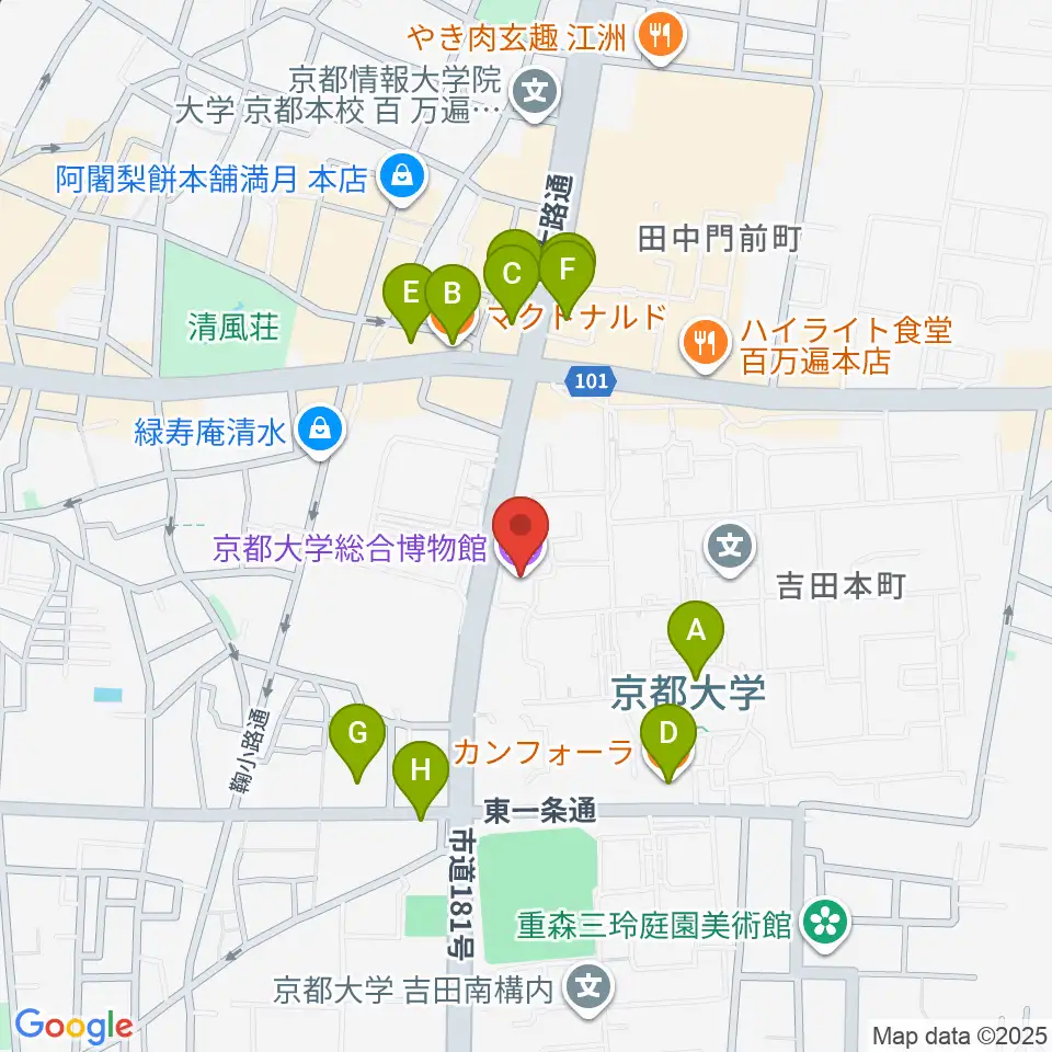 京都大学総合博物館周辺のカフェ一覧地図