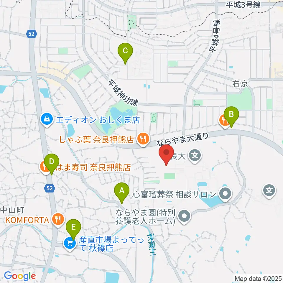 奈良大学博物館周辺のカフェ一覧地図